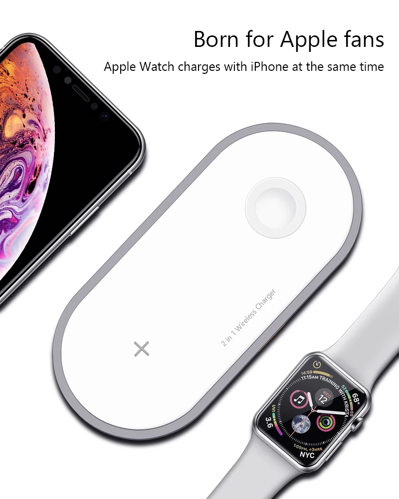 VVKing Беспроводное зарядное устройство для iPhone Xs Max samsung S9 для Apple Watch 4/3/2/1 магнитное Беспроводное зарядное устройство 2 в 1 быстрая зарядка