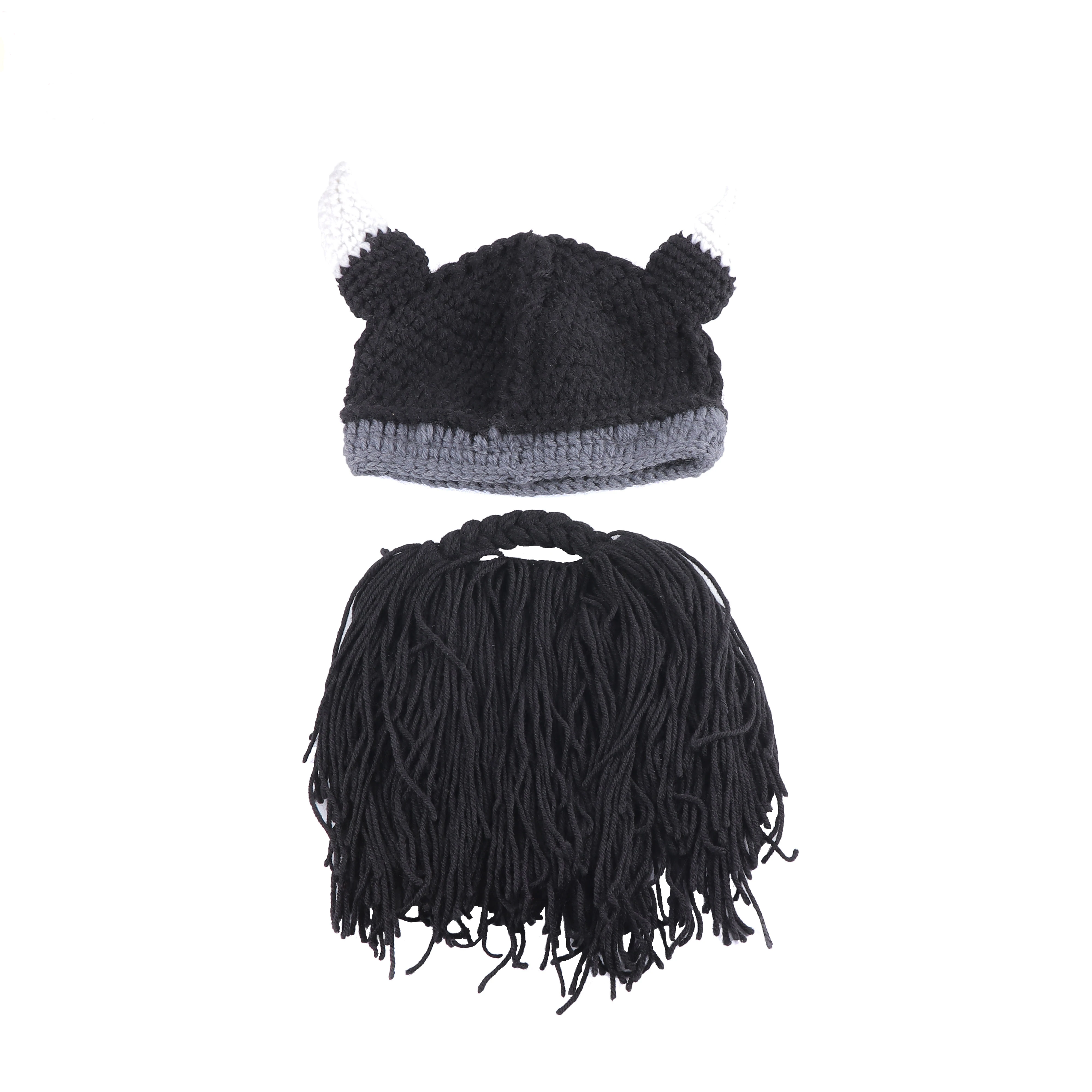 Günstige Kreative Horn Bart Hut Handgemachte Gestrickte männer Warme Winter Hüte Halloween und Weihnachten Maske Cosplay Lustige Kappen H8