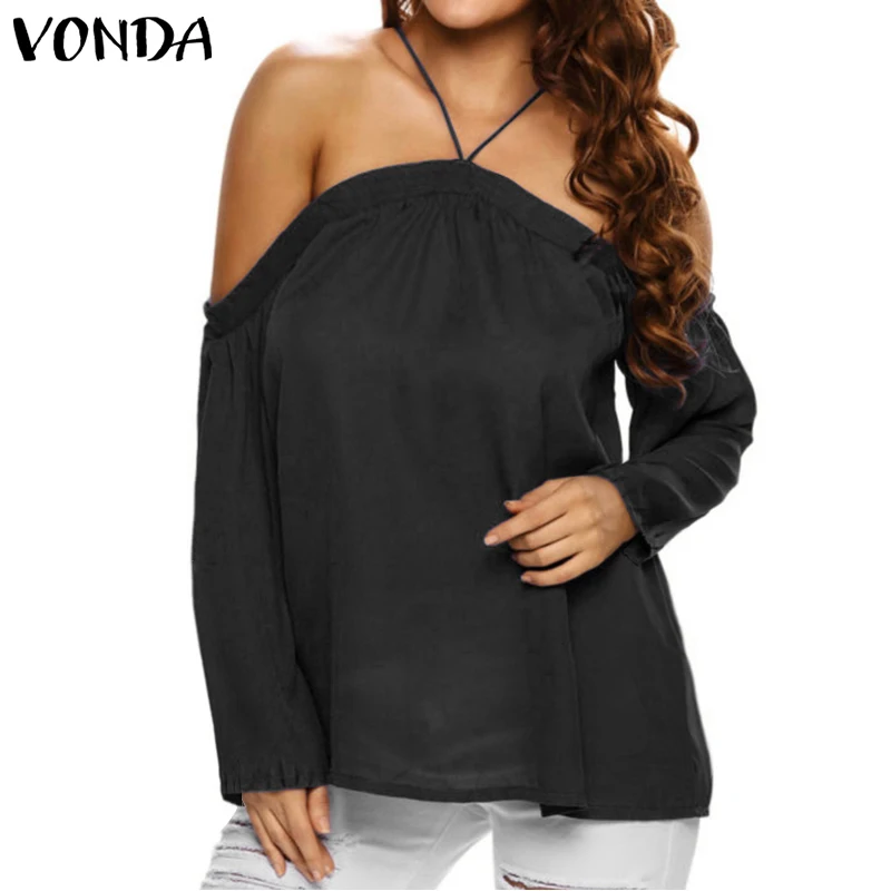 

VONDA Women Sexy Off Shoulder Tops Casual Loose Long Sleeve Autumn Blouse 2019 Sexy Club Blusas Party Shirts Plus Size Tunic