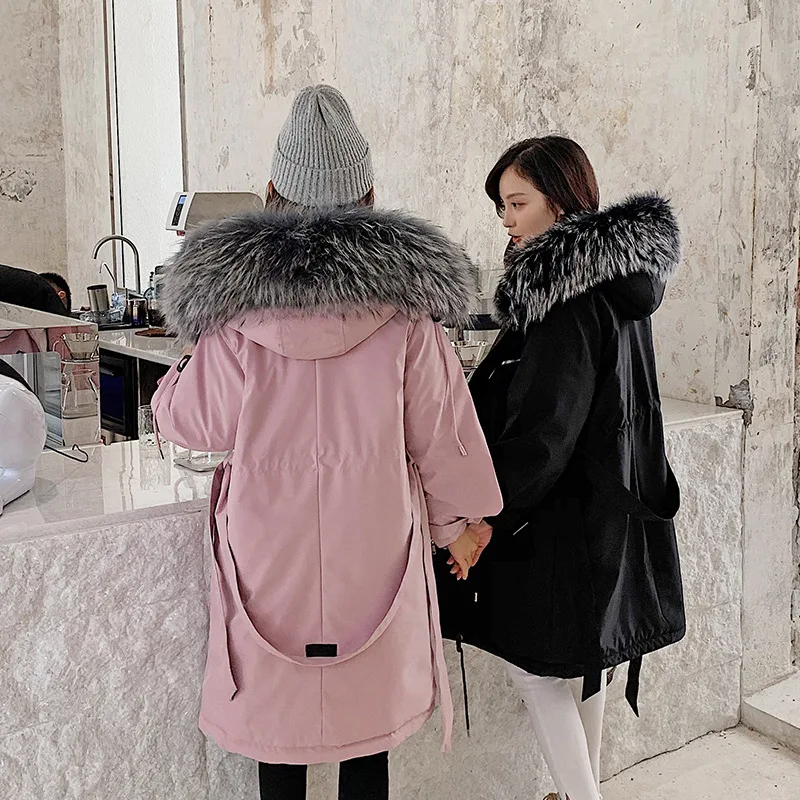 

2019 Autumn And Winter New Style down Jacket Women's Korean-style Long Loose-Fit Lace-up Waist Hugging Slim Fit Slimming Coat Th