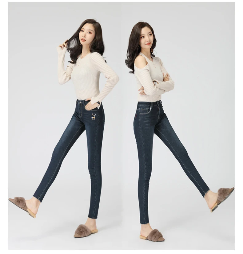 Новинка, кашемировые теплые женские джинсы с высокой талией, обтягивающие зимние эластичные серые узкие джинсы для женщин, теплые женские джинсы#02