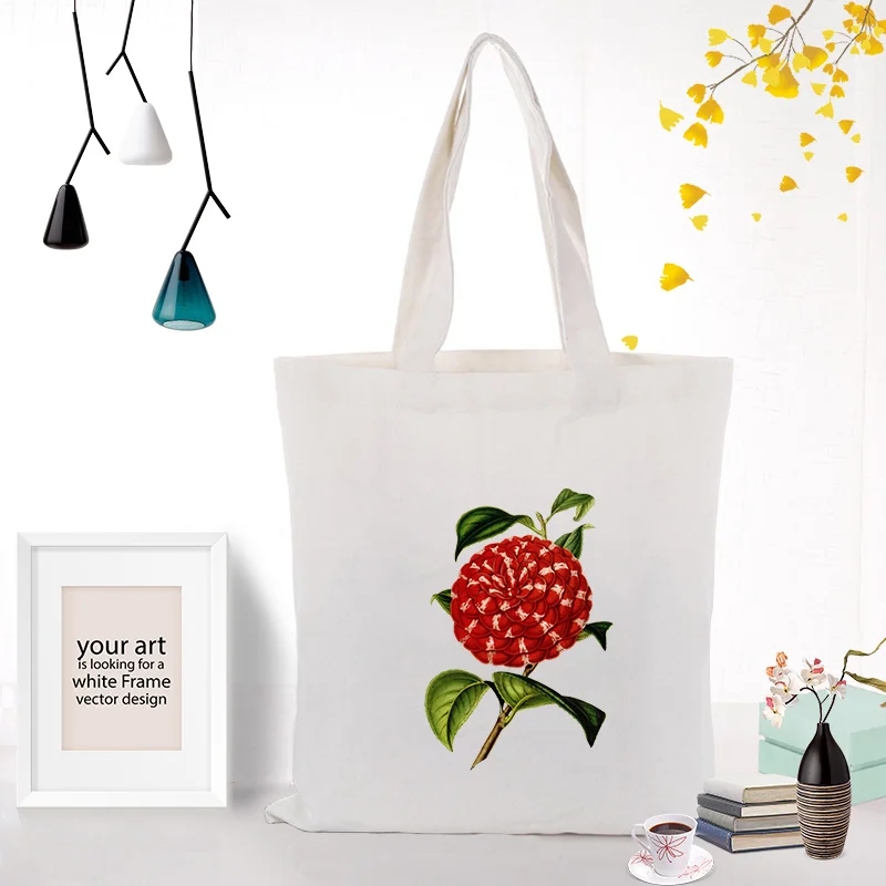 FLOWERS306 Сумка-тоут, Цветочная сумка, индивидуальная печать логотипа, ежедневное использование, DIY, хозяйственная сумка, холст, эко, многоразовая утилизация текста, логотип на заказ - Цвет: FLOWERS306