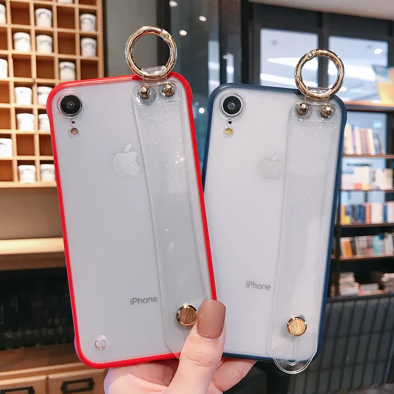 

Non-Frame Transparent Wrist Strap Phone Case For iphone 7 8 6 6S Plus X XS Max XR Soft TPE Cover With Finger-Ring Shell