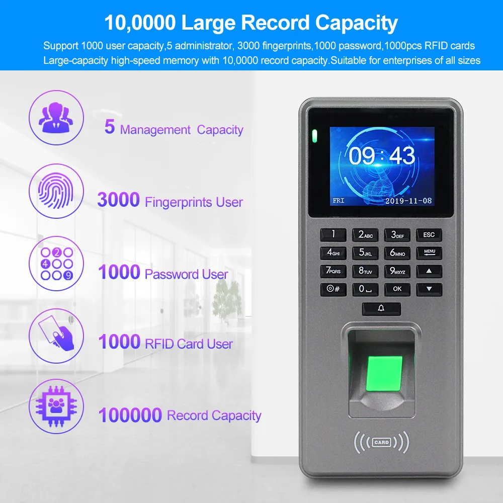 RFID отпечатков пальцев клавиатура контроля доступа USB биометрическая система электронные часы рекордер посещаемости машина+ 10 брелоков карты