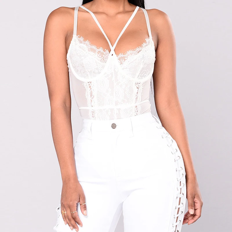 White Bodysuit Ohyeahlady бодикон боди костюм без рукавов сетка лоскутное тело Encaje кружевной перспективный сексуальный женский полый необычный RJ80875 - Цвет: White Bodysuit