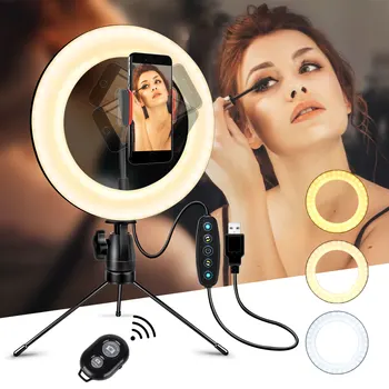 

Photography LED Ring Light Dimmable Camera Phone Ring Lamp 10inch With Table Tripods For Makeup Video Live Studio