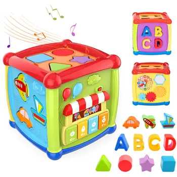 

Multifunctional Musical Cube Toddler Baby Box Music Keyboard Gear Clock Geometric Shape Blocks Sorting Educational Kids Toy