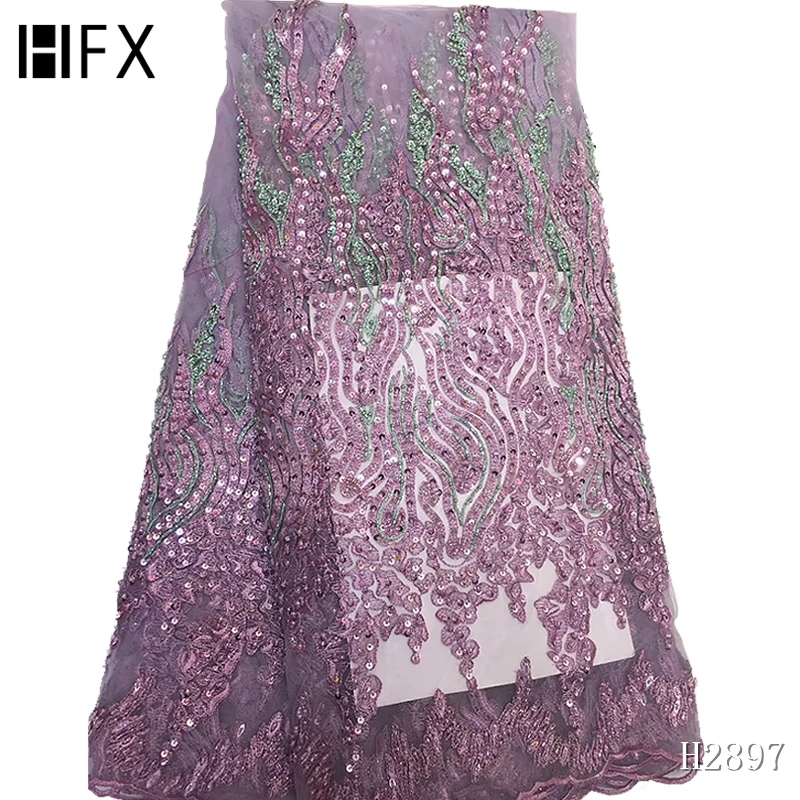 HFX, розовый цвет, африканская кружевная ткань, нигерийский вышитый тюль, ткань для платья, высокое качество, ручная работа, бисером, французское Сетчатое кружево, H2897