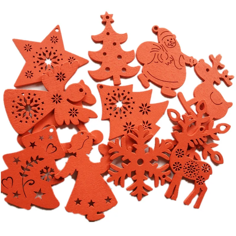 

10pcs/lot Multi Wooden Christmas Pendants Ornaments DIY Wood Crafts Hanging Snowman Elk Christmas Tree Xmas Tree Decorations