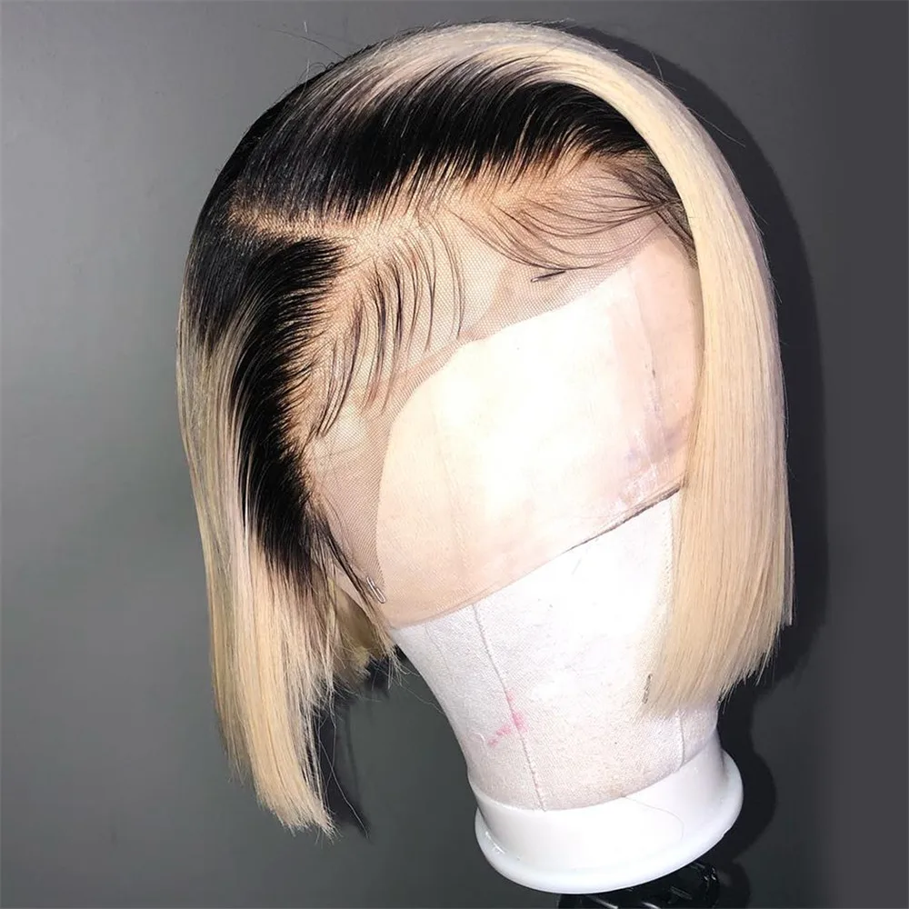 Ombre Blonde 1B613 Human Hair Full Lace Wigs Short Bob Straight Brazilian Remy Hair Bleached Konts Glueless Wigs with Baby Hair