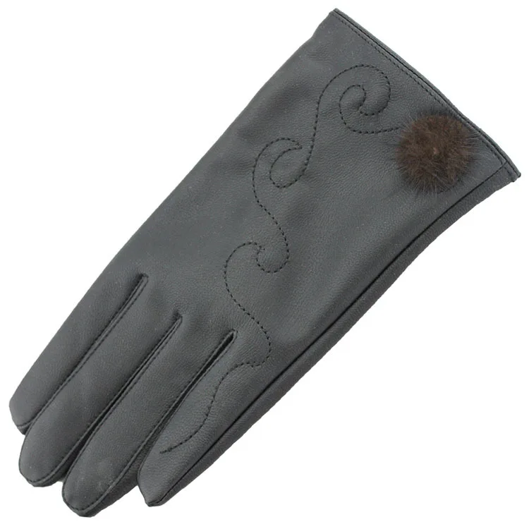 Touchable lace-trimmed leather gloves female Goris touch-screen touch ladies gloves Winter