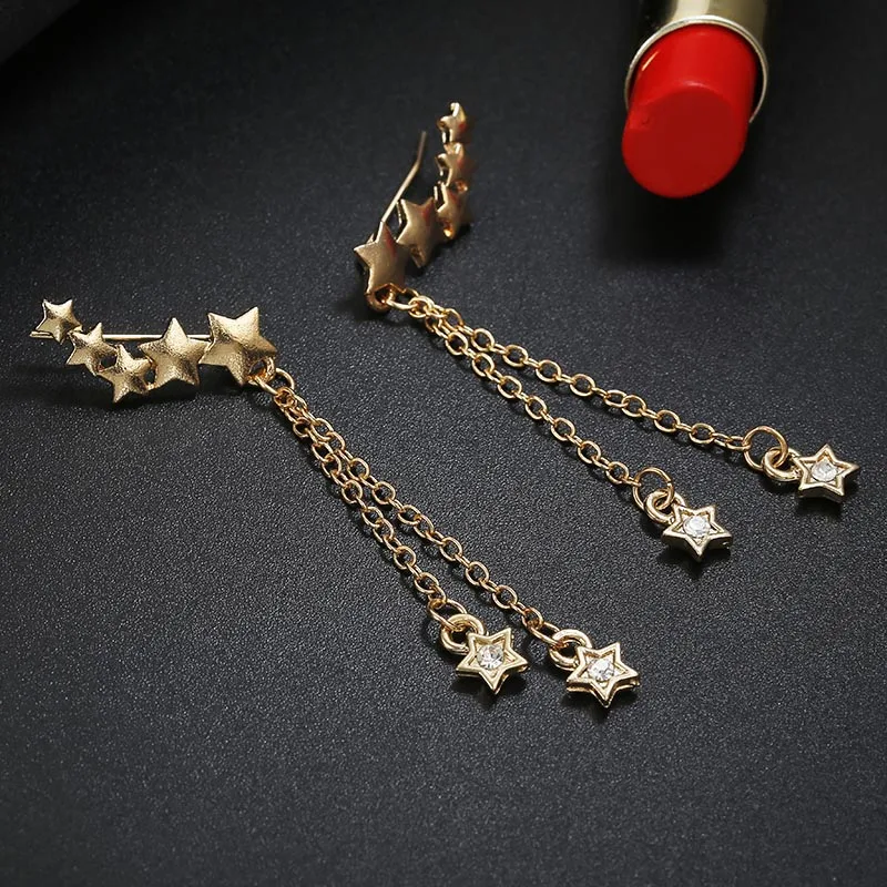 

Cute Tassel Earrings Shiny Crystal Zircon Earrings Simple Stars Long Paragraph Pendant Earrings Jewelry Birthday Gift Wholesale