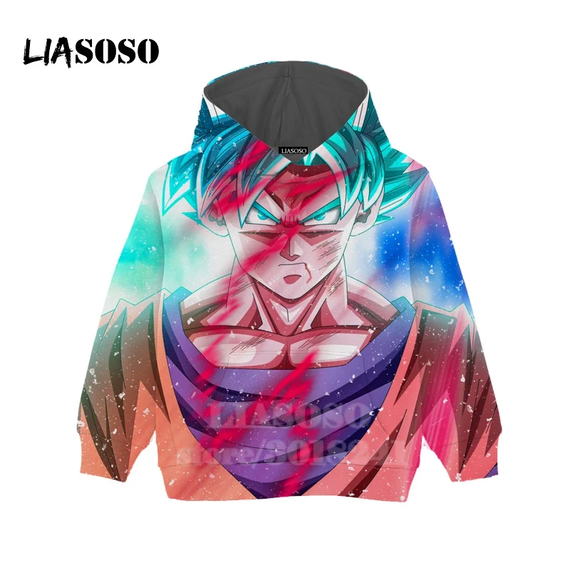 LIASOSO/Детская толстовка с Гоку для подростков и сына, футболка с 3D принтом Dragon Ball Z, детский топ, пуловер с круглым вырезом для мальчиков и девочек, толстовки для малышей, B157-28