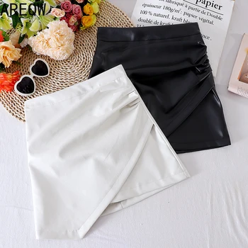 

1719 Irregular White Leather Skirt Korean New Fashion Spring and Autumn High Waist Sexy Slimming Hip Skirt Women