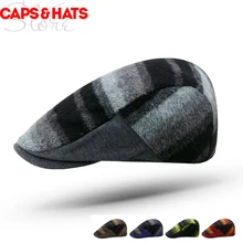 Зимний теплый берет мужская полосатая шерстяная шапка женская уличная модная шапка Ретро британская шапка для художника заколка