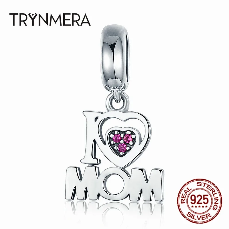 

Trynmera 100% Authentic 925 Sterling Silver I Love Mom Letter Pendant Charms Fit Bracelets Fashion Jewelry Mother Gift TA036