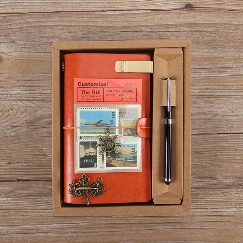 Кожаная записная книжка для путешественника, Дневник для путешествий, дневник, винтажная записная книжка ручной работы, Подарочный планировщик, надпись, эмбс, купить 1 получить 14 АКК - Цвет: Orange