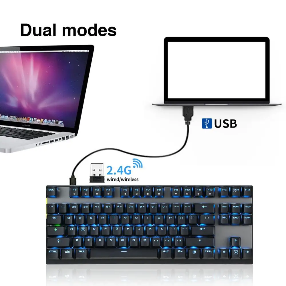 Motospeed GK82 2.4G Wireless Gaming mechanical keyboard Dual Mode mini keyboard LED Backlit usb receiver For PC computer gamer