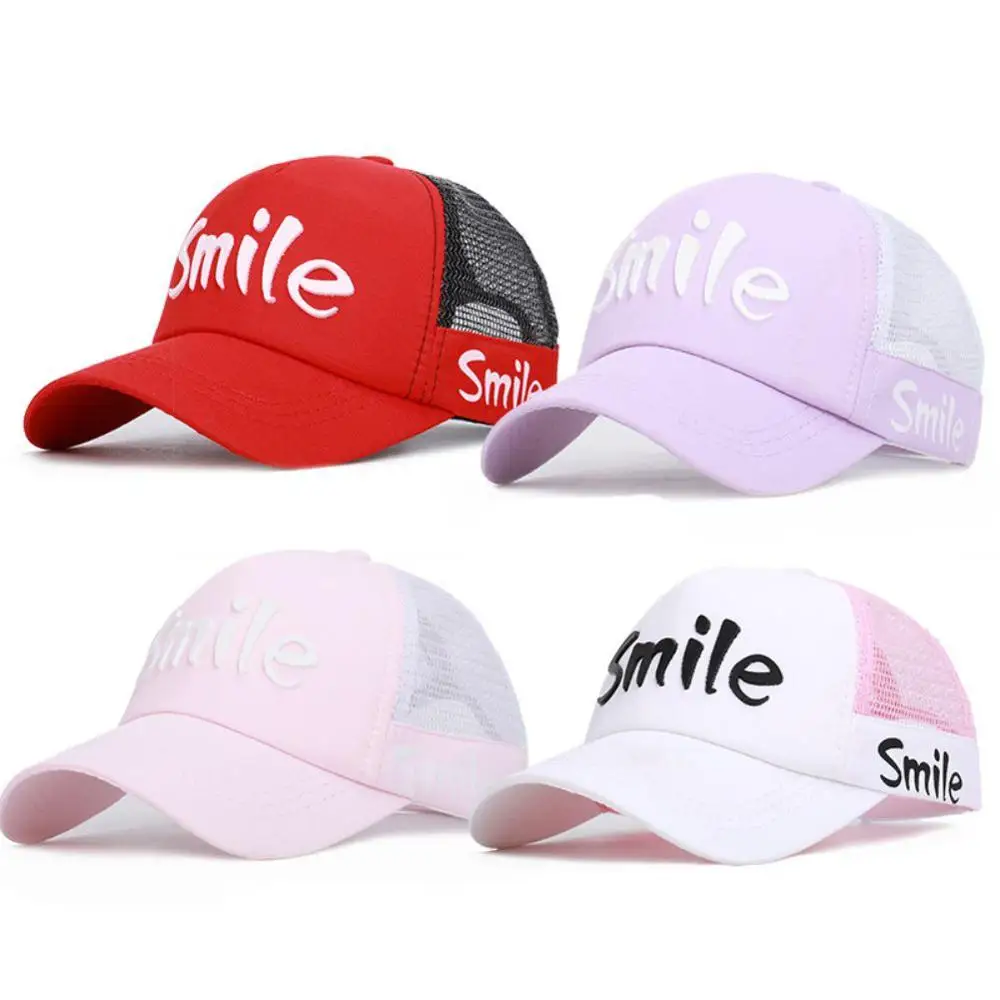 Summer Peaked Cap Smile Letter Printed Mesh Baseball Hat Children Outdoor Headwear With Adjustable Back Closure New