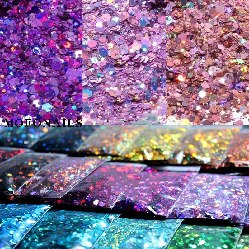 

50g Mixed-Size Ultra-Thin Chunky Nail Flake Sequins Hexagon Holographic Shining Paillette Flakes Manicure Art Glitter Decoration