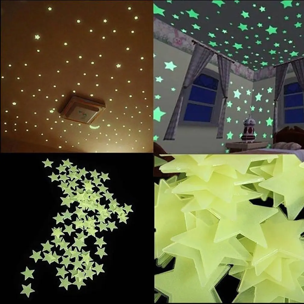 

100 pcs/Set 3D Luminous Stars Glow In The Dark Luminous Wall Sticker for Kids Room Living Room Wall Decal Home Decoration poster