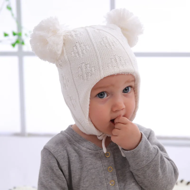 Baby Winter Hat with Ear Flaps Infant Toddler Warm Fleece Pom Pom Hat Skull Cap with String Baby Winter Hat with Ear Flaps Infant Toddler Warm Fleece Pom Pom Hat Skull Cap with String