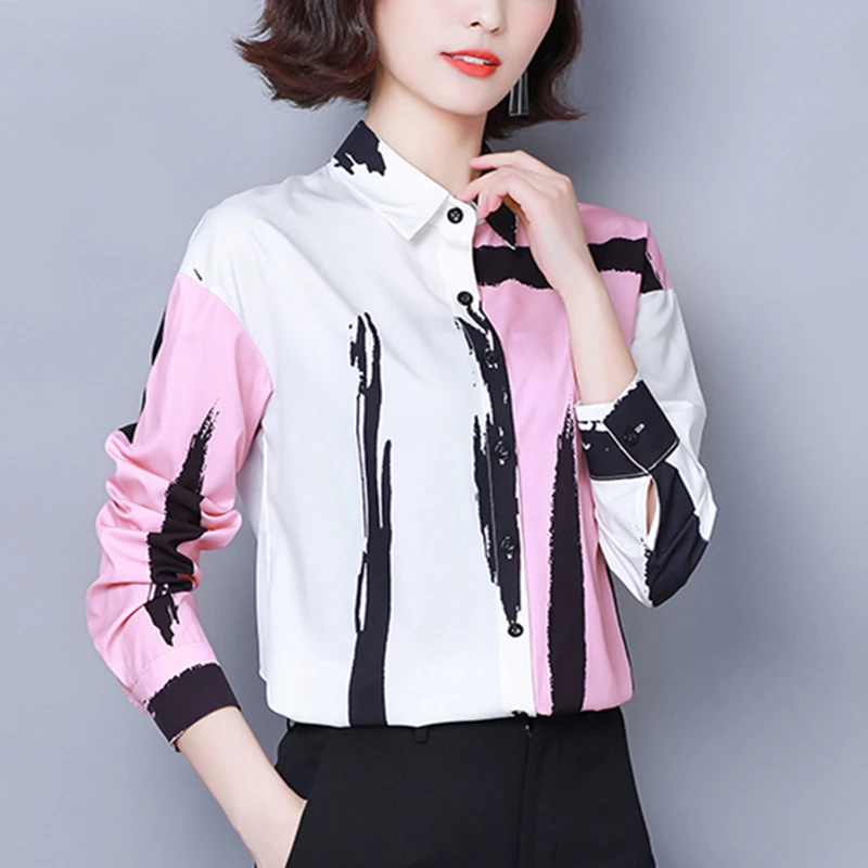 Korean Fashion Women Silk Shirts Blouse Woman Satin Blouse Shirt Plus Size Elegant Women Shirts Woman Striped OL Blouses Shirts