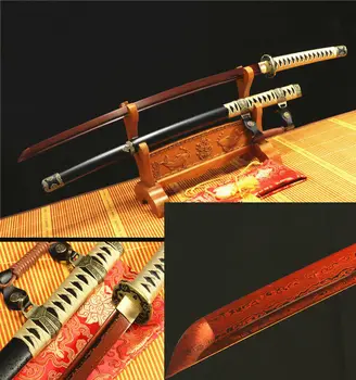 

DAMASCUS FOLDED STEEL RED FULL TANG JAPANESE SAMURAI KATANA SWORD SHARP BLADE