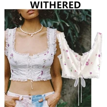 

Dave&Di bohemian vintage short ins fashion blogger lace splicing sexy blouse women blusas mujer de moda 2020 shirt tank tops