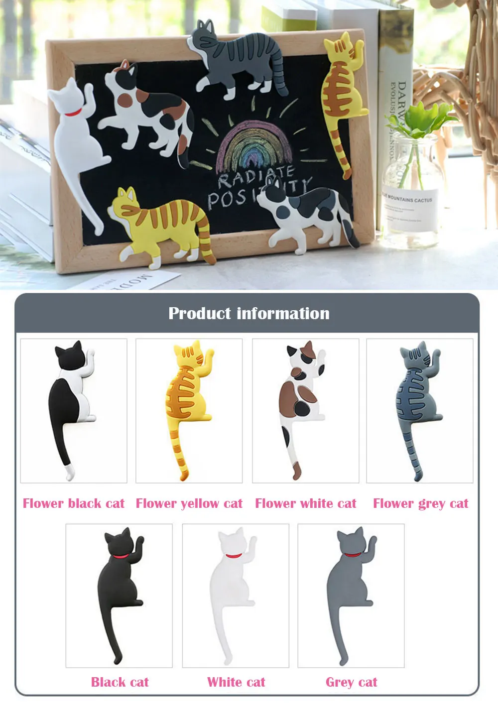 Description Picture 2 of itemJapanese Cat Cartoon Design Tail Hook Creative Home Decor Fridge Magnet Refrigerator Decoration Gift For Kitchen Sticker Poster