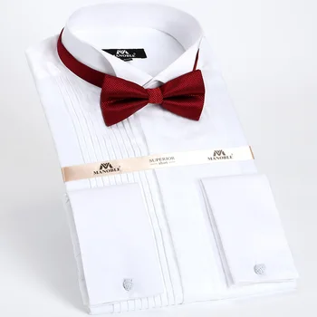 

Men's Dress Shirt 2019 Brands New Fashion Regular Fit Cufflink Shirts Long Sleeve Wedding Dress Suits Shirts Solid Color