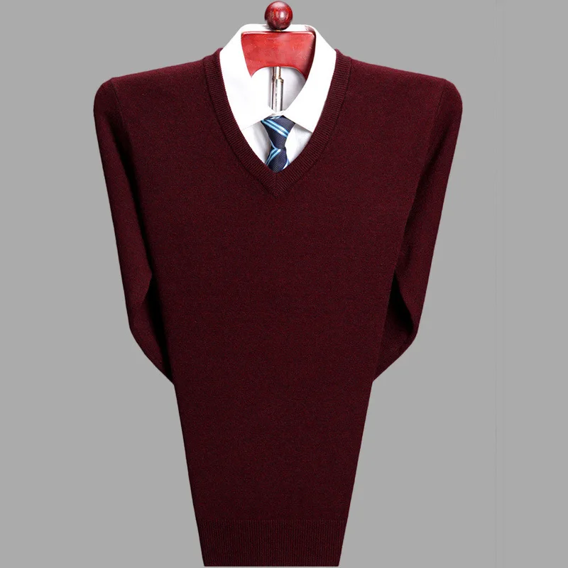 

2020 Autumn Winter Men's Woolen Sweater Solid Color Round Collar Base Woolen Sweater Middle-aged Business Men's Sweater