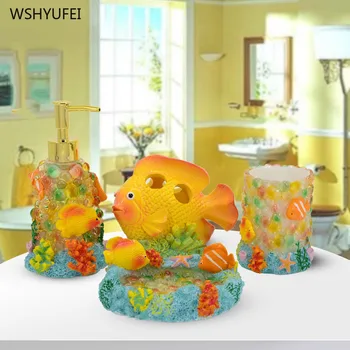 

3Pcs Cute Yellow Stereo Animal Fish Home Hotel New House Gift Bathroom Set Resin Bathroom Products Bath Storage Decoration Set