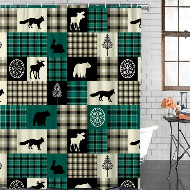 Christmas Theme Christmas Animal Buffalo Plaid Pattern Polyester Hook Shower Curtain For Bathroom Decoration Shower Curtains Aliexpress