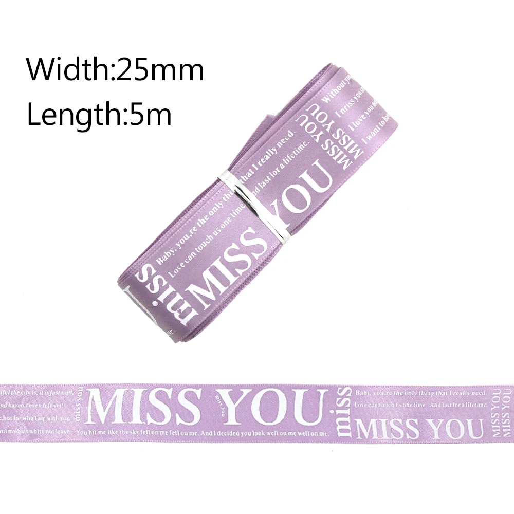 25 мм 5 м/лот лента MISS YOU печатная лента английская буква сатиновая подарочная лента коробка декоративно-упаковочная лента бант DIY аксессуары головных украшений ленты