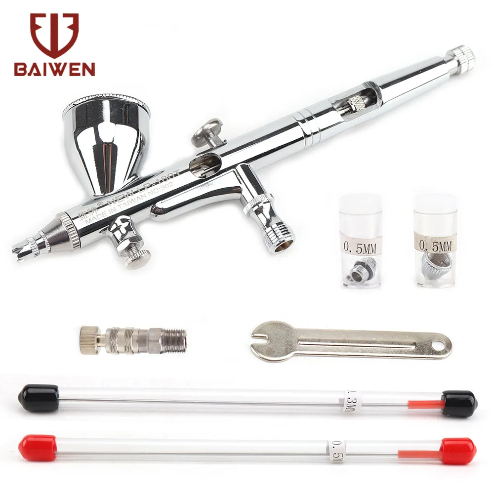 BAIWEN Dual Action Airbrush Paint Spray GunรอยสักAirแปรงสีชุด0.2Mm 0