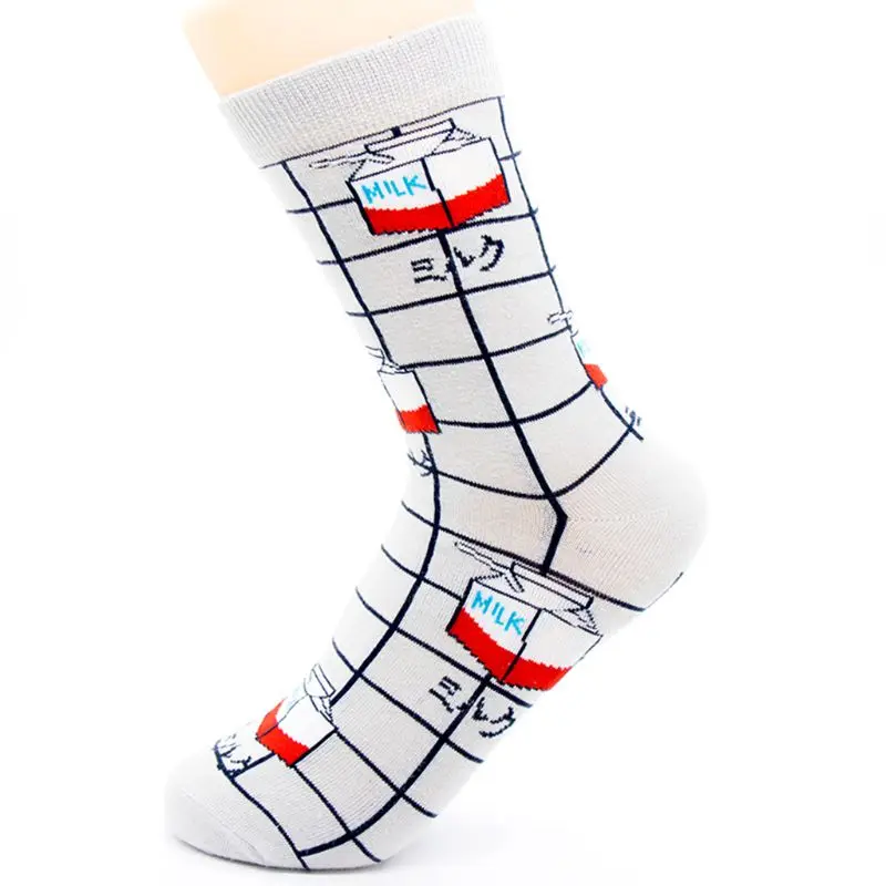 5 Pairs Womens Harajuku Crew Socks Cute Cartoon Milk Box Plaid Cotton Hosiery