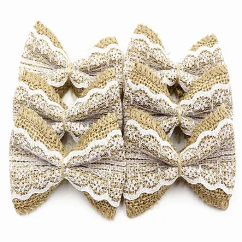 

10pcs White Lace Natural Jute Burlap Bowknot Bows Hat Accessories Craft Wedding Decoration Supplier Craft Decor
