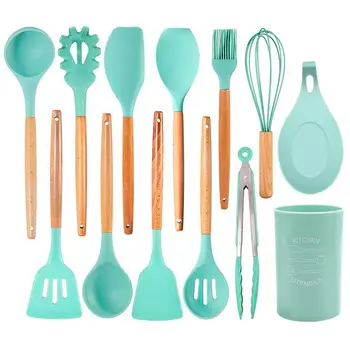 

13pcs/set Silicone Cooking Set Silicone Kitchenware Cooking Utensils Set Wood Handle Non Stick Baking Tool Set Kitchen Tools
