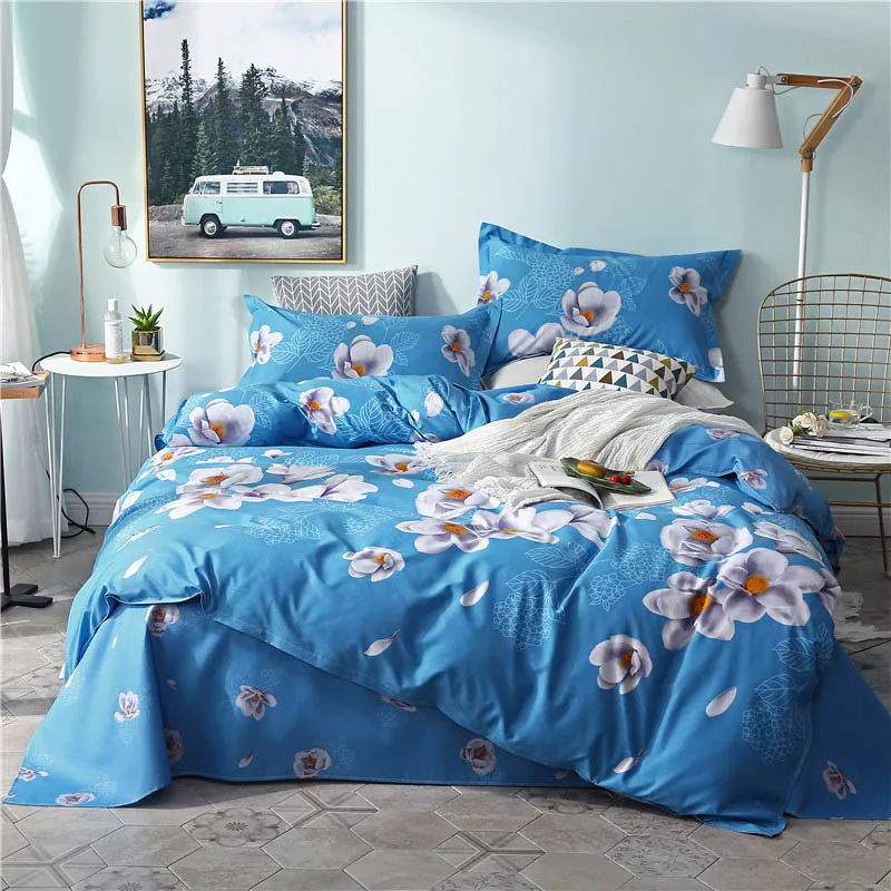 Lanke хлопковое постельное белье, комплекты постельного белья King queen, домашнее текстильное постельное белье, простой стиль, 4 шт - Цвет: Синий