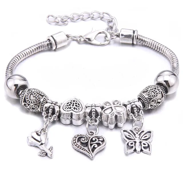 Antique Crown key lock Shape 6-colors crystal Charm Bracelets for Women Glass Beads Brand Bracelet & Bangle DIY Jewelry Gifts 12