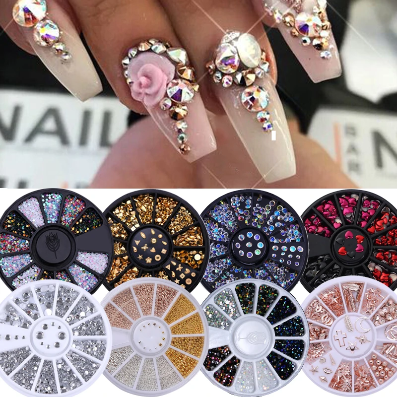 Crystal Glitter Nail Rhinestone Diy Nail Art Wheel Tips Beads Studs 3d Nail Art Decoration Clear Ab Color Acrylic Flat Back Rhinestones Decorations Aliexpress