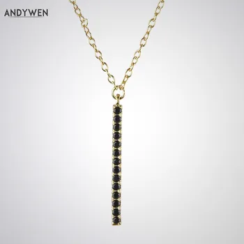 

ANDYWEN 925 Sterling Silver Line Pendant Collar Apollo Voyager Pack Necklace Black Crystal CZ Zircon Women 2019 Luxury Jewelry