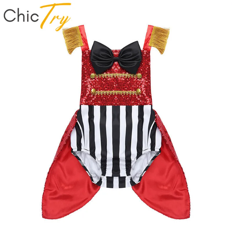 

ChicTry Baby Girls Sequins Bowtie Striped Romper Kids Toddlers Birthday Party Halloween Cosplay Ringmaster Outfit Circus Costume