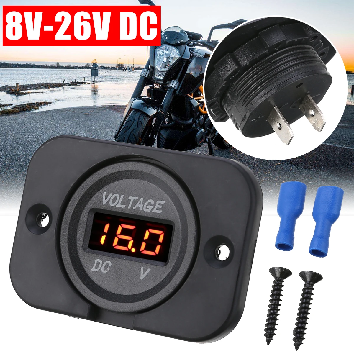 3LED цифровой Дисплей вольтметр Панель DC 12V 24V Красный Автомобиль Мотоцикл