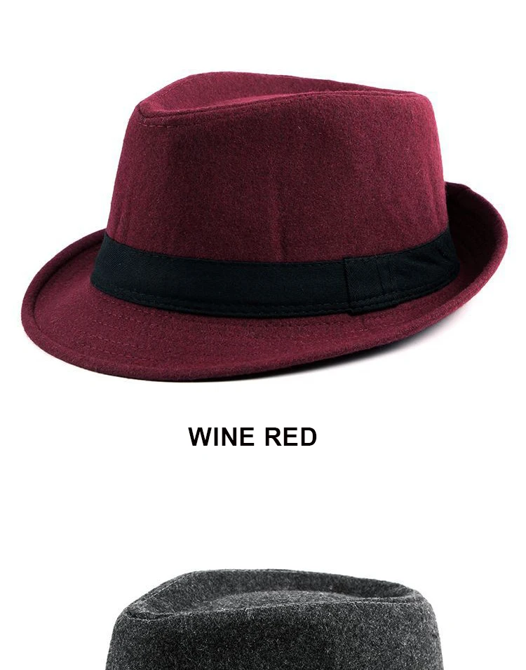 Classics Autumn 2021 Winter Short Brim Felt Fedoras Hat Men Black panama Vintage top sombrero trilby mens hats gentleman fedora burgundy fedora hat