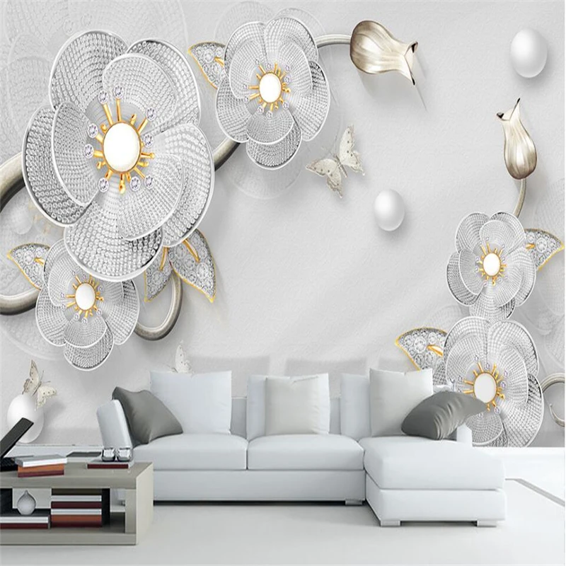 Beibehang-3D-luxury-diamond-flower-European-jewelry-TV-background-wall-custom-large-mural-wallpaper-papel-de (2)