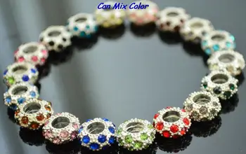 

rtr3olor 10mm x 5mm Spacer Charm Wheel Beads European Bead Bracelet Fit Rhinestone Loose jewelry making crystal