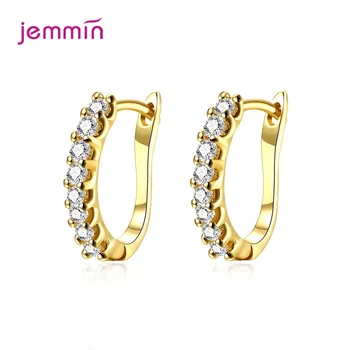 

Simple U Shape Hoop Earring Ear Decoration Jewellery Fine 925 Sterling Silver with Clear Cubic Zircon Stones Paved Brincos
