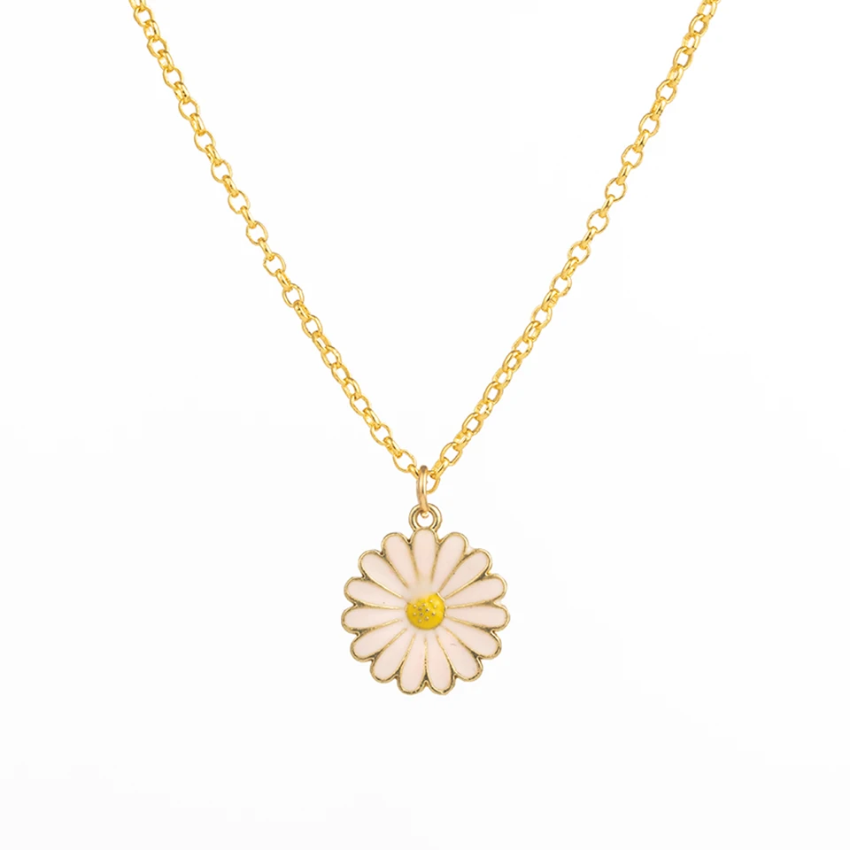 Daisy-1 Женщины Ожерелье Мультфильм Фруктовые Цветы Кошка Морская Звезда Колье Ожерелья Подвески Для Девочек Дети Морковь Кокосовый лист Макарон Цветок солнца Ромашка Золотая цепочка Ожерелье Ювелирные изделия Подарки - Окраска металла: Daisy-1